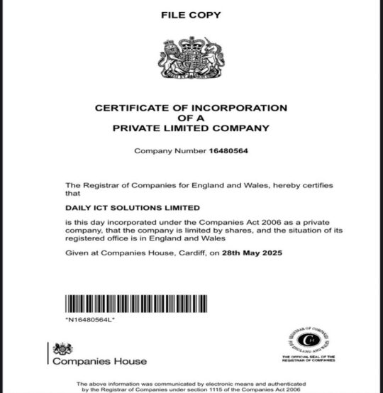 🌐 DAILY ICT SOLUTIONS Officially Incorporates in the United Kingdom! 🇬🇧